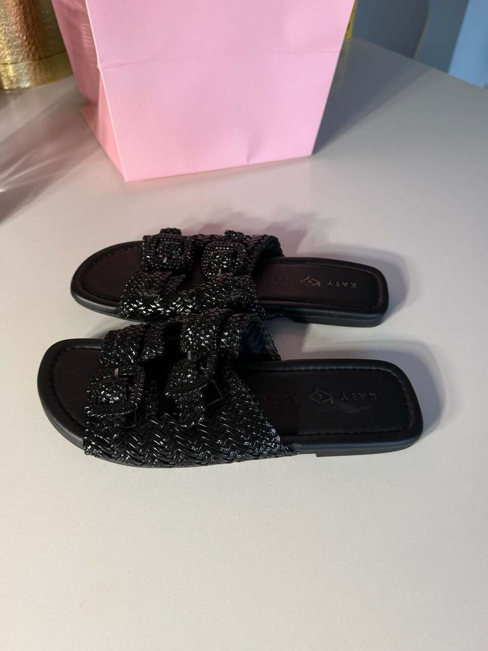Katy Perry The Salvo Woven Slide Sandals in Black